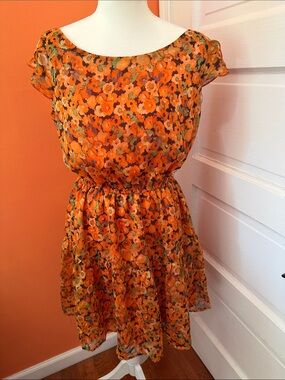 MM Couture Orange Floral Tiered Girl's Dress